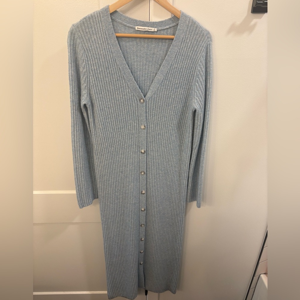 Abercrombie & Fitch Sky Blue Ribbed Sweater Duster Dress